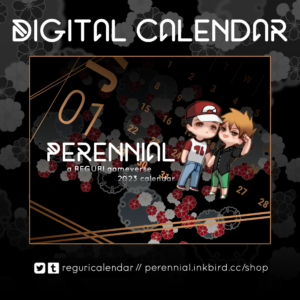 An image of the calendar cover with "Digital Calendar" written above. Below are links to reguricalendar at twitter and tumblr, as well as the shop URL.
